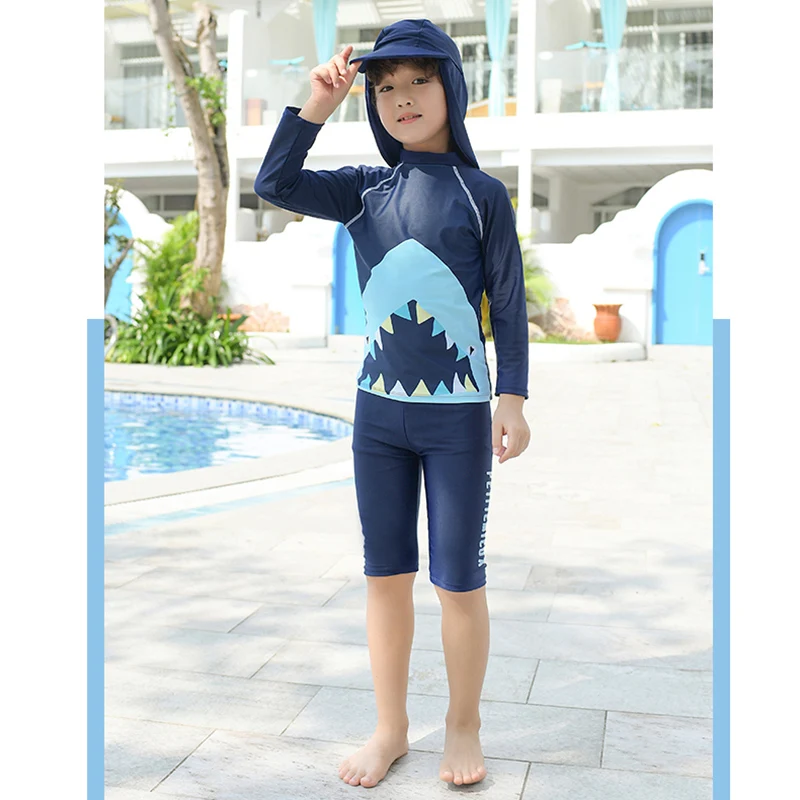 Sunny eva/Раздельные купальники для мальчиков с принтом акулы; детский купальный костюм; купальные костюмы; пляжная одежда из двух предметов