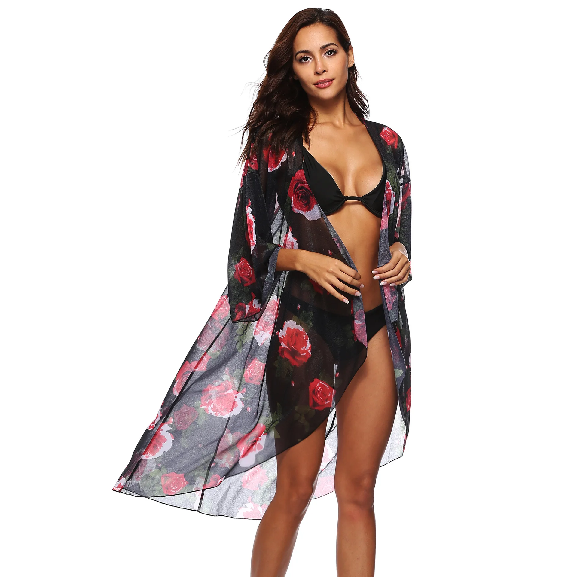 

Blouses Streetwear Ladies Top Harajuku Valentine's Day Rose-printed Seven-part Sleeve Blouse Gothic Fashion Clothing 2019