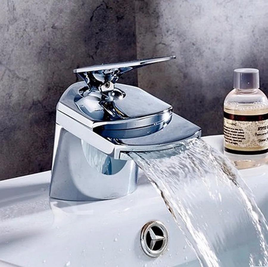 New Single Handle Chrome Brass Big Waterfall Bathroom Basin Faucet Single Handle Hole Sink Mixer Tap New Single Handle Chrome Brass Big Waterfall Bathroom Basin Faucet Single Handle Hole Sink Mixer Tap