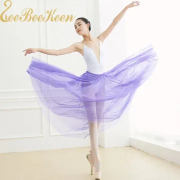 

Purple/black/white Ballet long skirt Mesh Elastic Ballet Skirt Dance Dress Chiffon Dance Teacher Training Translucent Mesh Skirt
