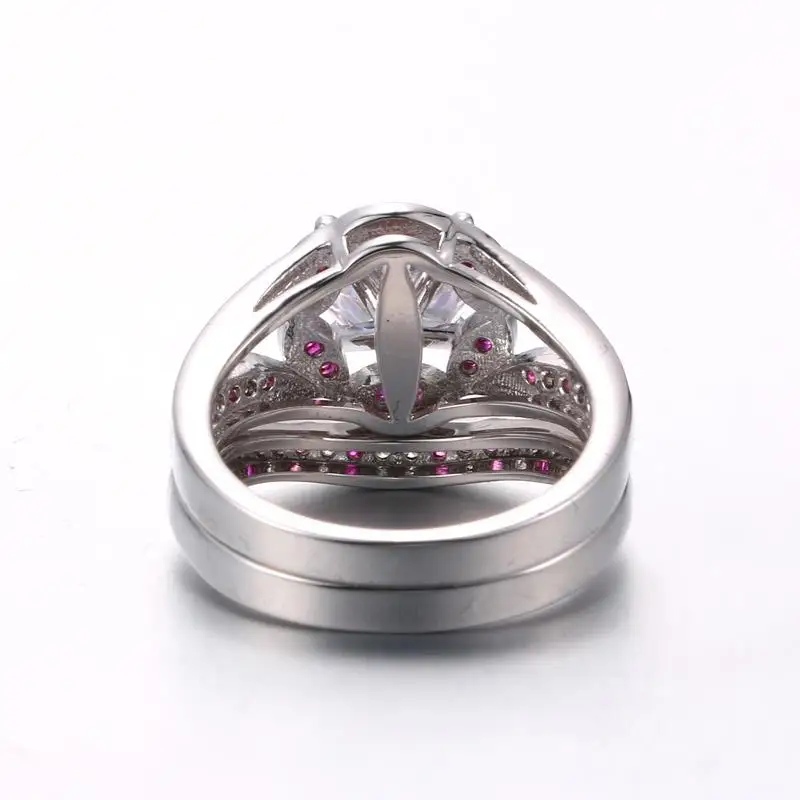 Double Fair Geometric Flower Crystal Rings For Women Engagement Ring Set White Gold Copper Jewelry DFYG014