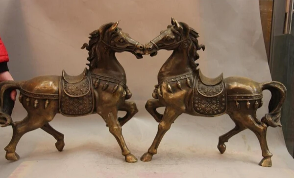 

song voge gem S1371 China Copper Brass Animal War-horse Art Sculpture Statue Pair