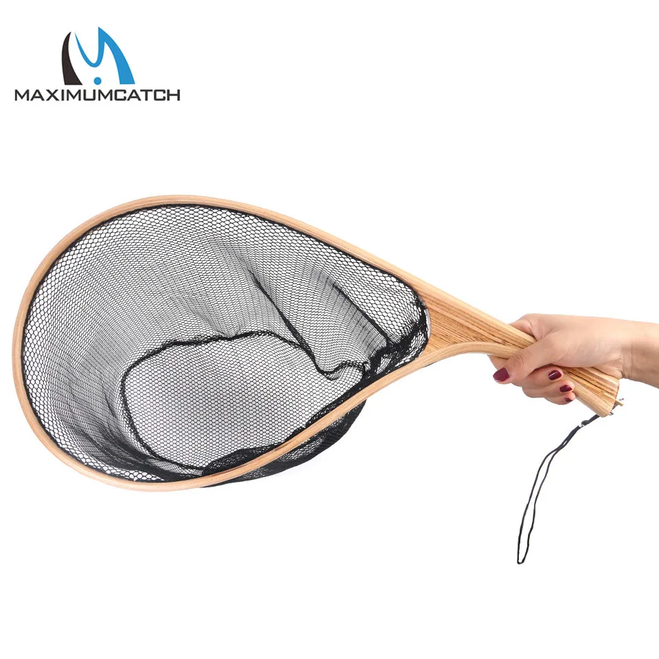 Maximumcatch Fly Fishing Landing Net Nylon Trout Catch and Release Net with Curve Wood Handle Tenkara Net nautical fishing net wood grain tower bath rug