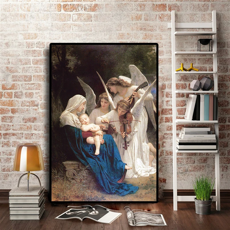 

Song of the Angel William Adolphe Reproduction Oil Painting on Canvas Poster and Print Scandinavian Wall Picture for Living Room