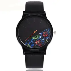 2018 Новый Винтаж кожа Для женщин часы роскоши лучший бренд цветочный узор Повседневное кварцевые часы Для женщин часы Relogio Feminino