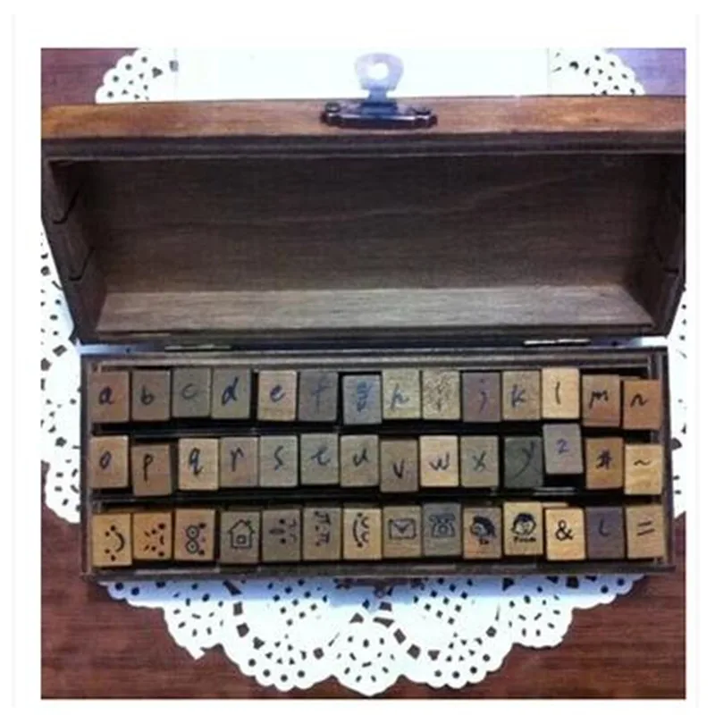 

42pcs Vintage DIY Number And Alphabet Letter Stamps Set With Wooden Box For Teaching And Play