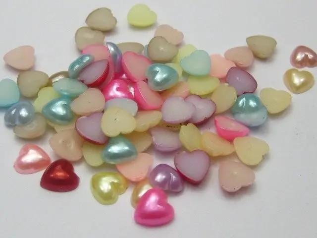 500 Mixed Color Heart Half Pearl Bead 8X8mm Flat Back Scrapbook Craft 