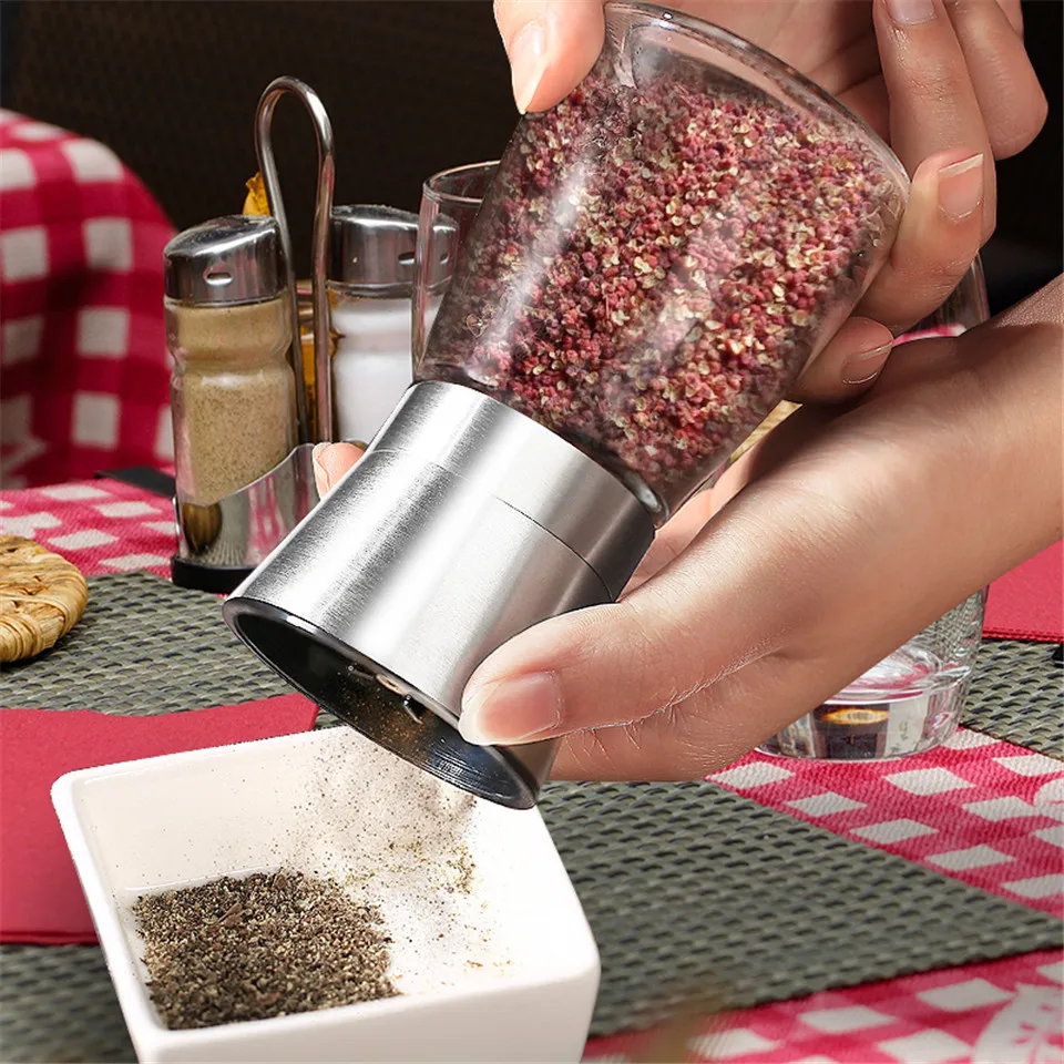 

pepper mill electric Salt Grinder Shakers Set With Stand Stainless Steel Salt Pepper Mill Manual Spice Pepper Grinder Mill Set