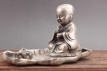

Exquisite China tibet silver carved monk Cupronickel statue