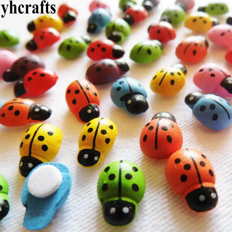 1000PCS/LOT.3D mini ladybug wood stickers Door window wall fridge