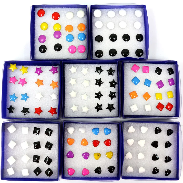 

8 Pairs/Set Colorful Star Stud Earrings For Women Men Round Square Heart Shape Jewelry Gay Brincos Fashion Charms Pendientes