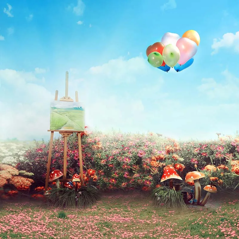 Виниловый фон для фотосъемки компьютерная печать полевые цветы волшебный гриб воздушный шар детский фон для фотостудии CM-5938