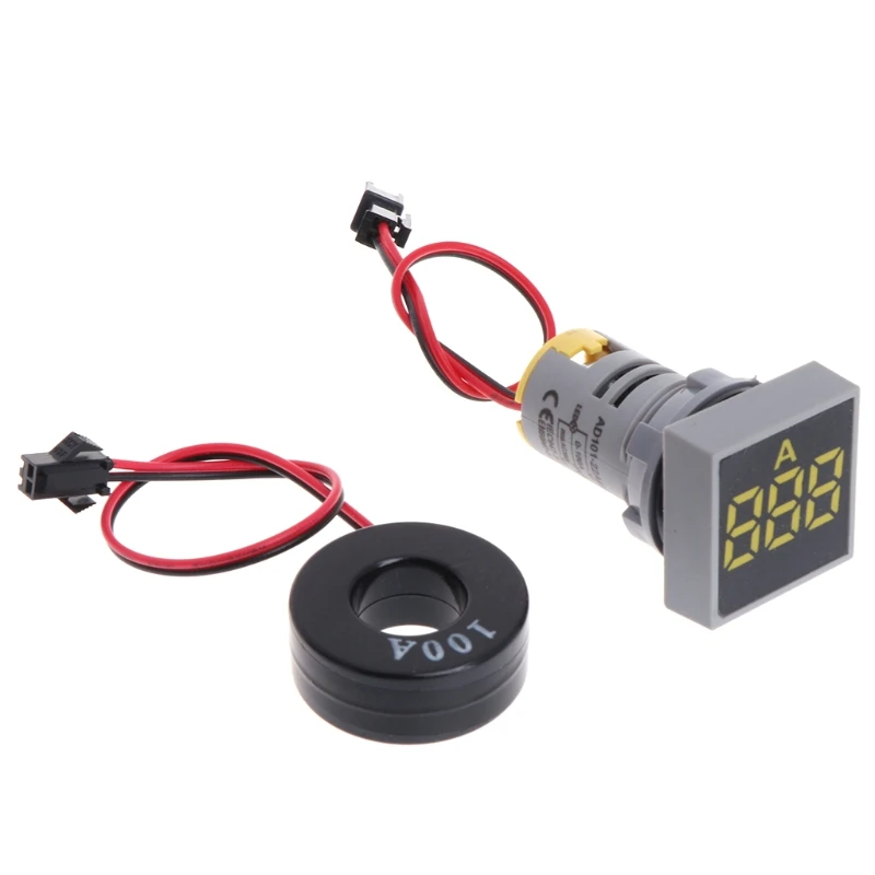 

22MM 0-100A Digital Ammeter Current Meter Indicator Led Lamp Square Signal Light