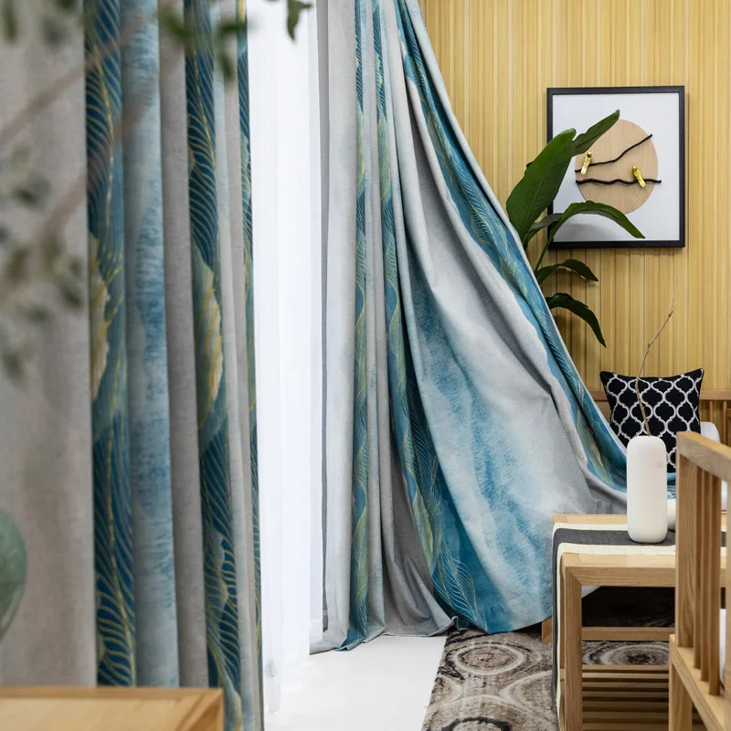 Шторы в стиле ретро с рисунком чернил для гостиной, синие Плотные хлопковые шторы для спальни, детские шторы, оконные панели