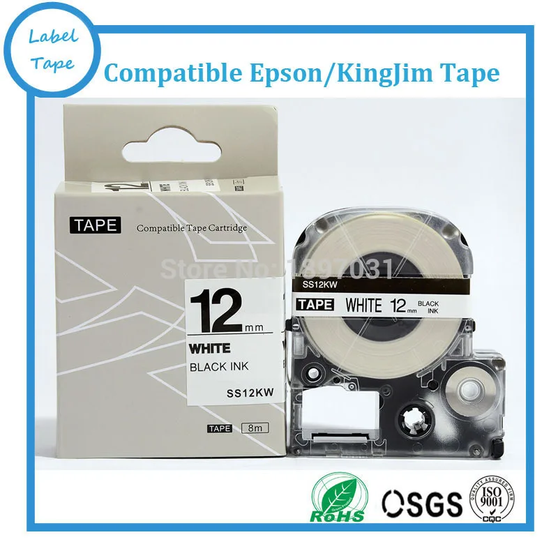 10PK free shipping Compatible SS12KW and LC 4WBN 12mm Black on White label tape for LW300 and