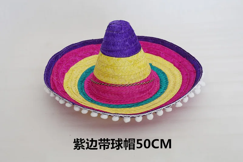 

Children's Adult Large Mexican Hat Role Playing Mexican Sun Cap New Arrival Halloween Make Up Hat with Pompoms B-5133