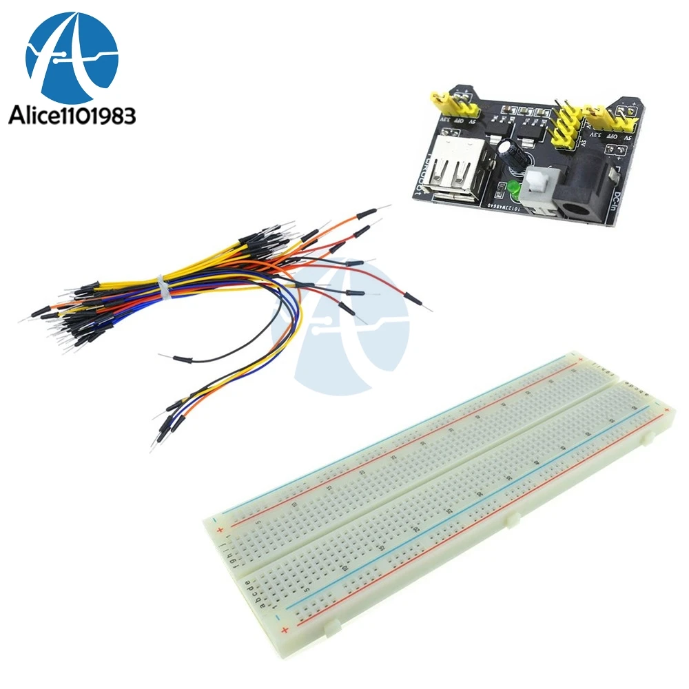 

MB102 Power Supply Module Solderless Prototype Breadboard Bread Board 830 Tie Point 65PCS 65 Flexible Jumper Cable Wire