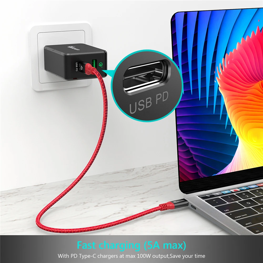 Tiegem USB tipo C 3.1 macho a tipo C cable macho USB-C entrega de potencia cargador rápido PD cable para macBook Pro Google pixel 2 S8 S9
