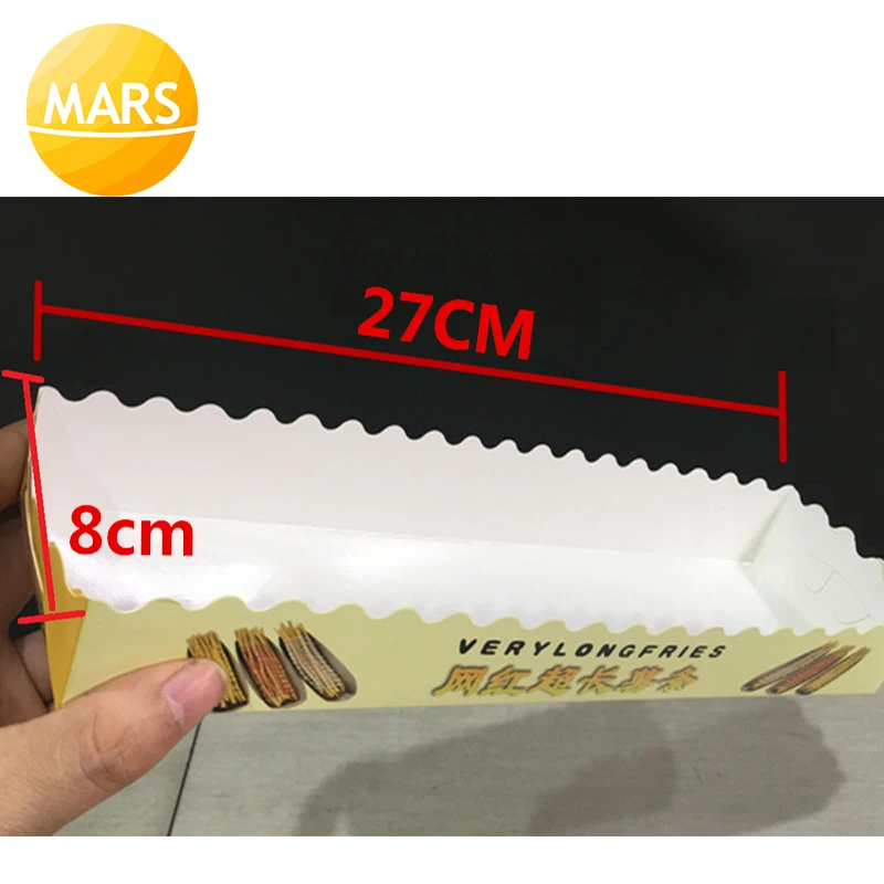 100 шт./лот самая длинная упаковочная коробка для картофельных чипсов/бумажная коробка для картофельных чипсов/Одноразовая бумажная коробка для картофеля фри длиной 30 мм