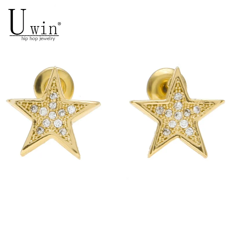 UWIN мужские и женские модные серьги-гвоздики с кристаллами из циркония, золотого и серебряного цветов, ювелирные изделия в стиле хип-хоп