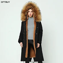 OFTBUY, парка, новинка, зимняя куртка, Женская парка, пальто с натуральным мехом енота, воротник из толстого теплого меха, длинный, выше колена