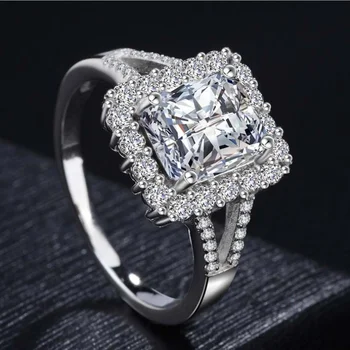 

Luxury Jewelry 925 Sterling Silver Princess Cut 5A Cubic Zirconia Pave CZ Eternity Women Wedding Engagement Band Ring for Lovers