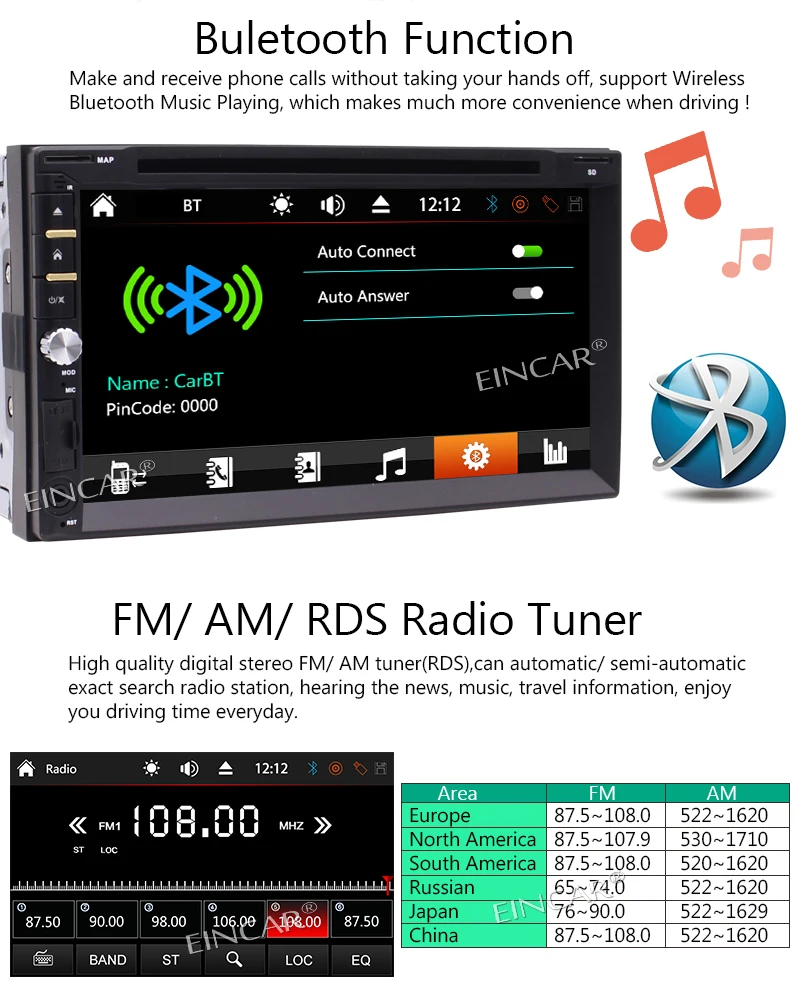 Eincar резервного копирования камеры 7 ''Двойной Дин GPS навигация в тире dvd плеер