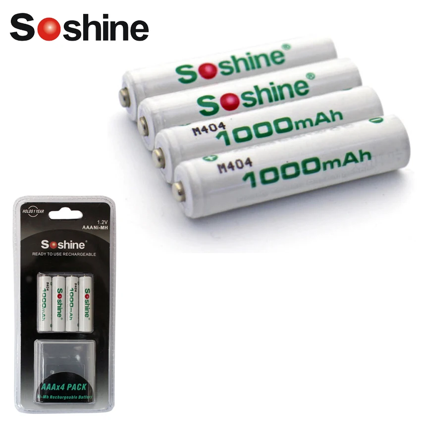 4pcs/lot Soshine RTU AAA 1.2V 1000mah Rechargeable Ni-MH Battery with Battery Box