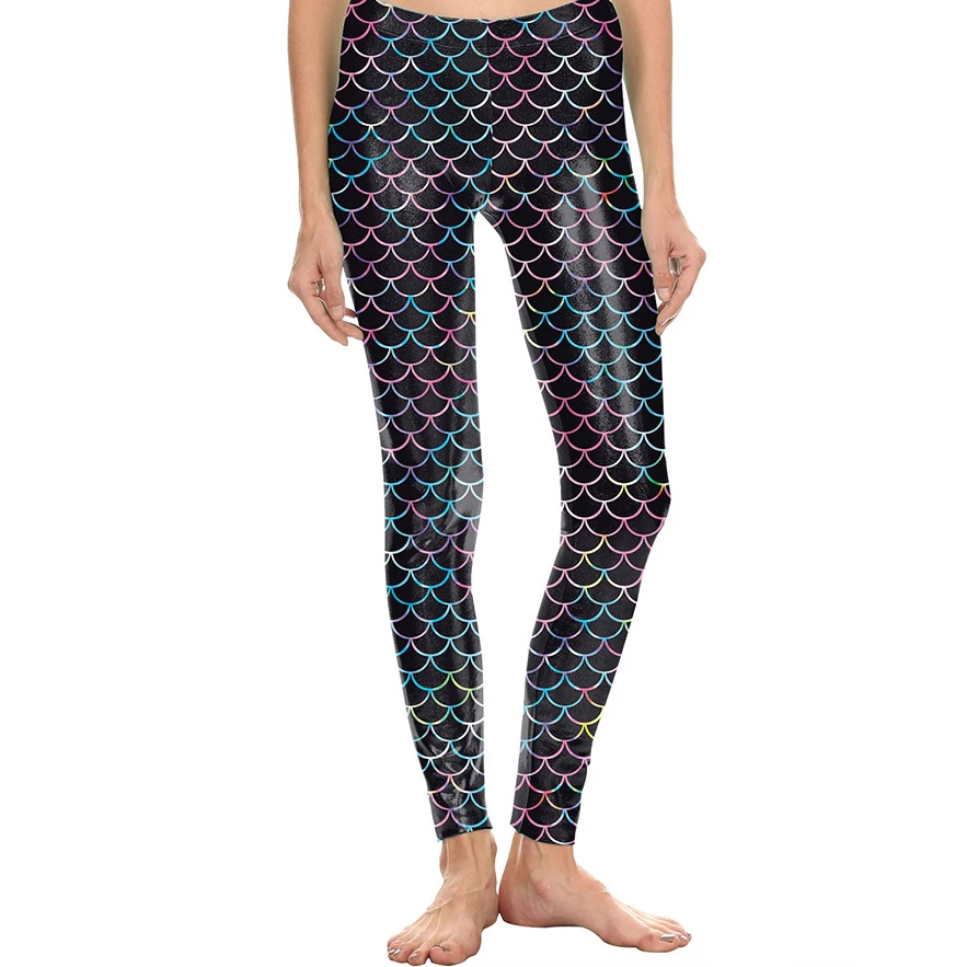 Comprar Europa Estrella estilo señoras Sexy 3 D pescado escala impresión Leggings chica Halloween Cosplay sirena alta cintura inferior Pantalones