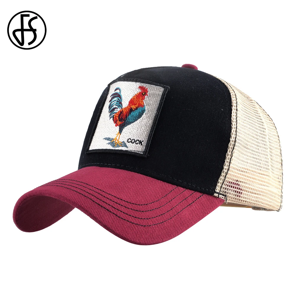 

FS Cock Embroidery Various Animal Cap Men Women Mesh Baseball Cap Streetwear Hip Hop Bone Trucker Hat Gorra Animales Dad Hats