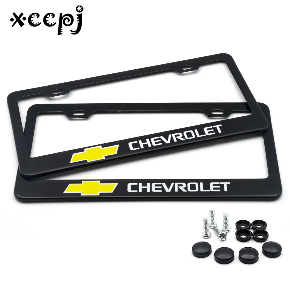 

2 set Stainless Steel Universal Holes Black Car License Plate Frame Number plate Holder with 4 Chrome Screw Caps for CHEVROLET