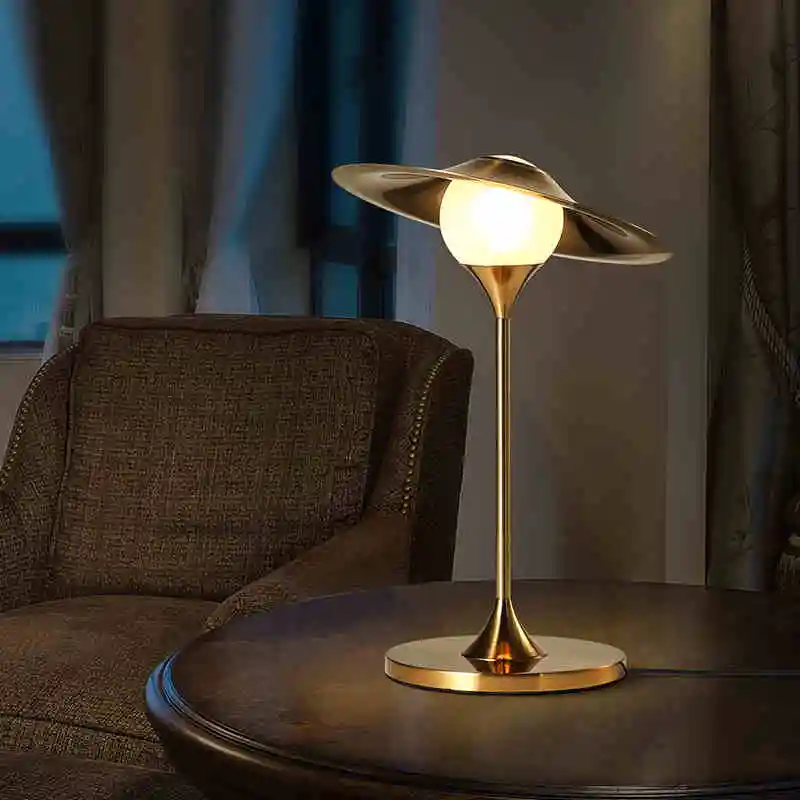 

American Rural creative bedroom bedside decorative desk lamp modern simple fashion warm imitation copper inserted radio lamp
