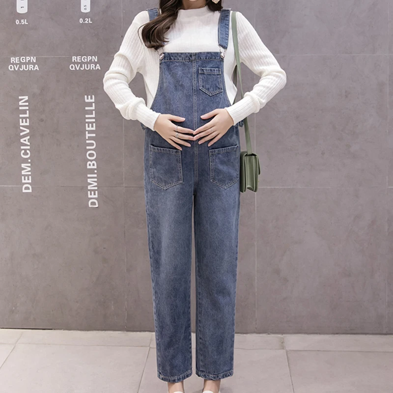 

Maternity Bib pants Romper Pregnancy Denim Jumpsuit Pants Casual Loose Pockets Jeans Trousers Overalls pantalones premama