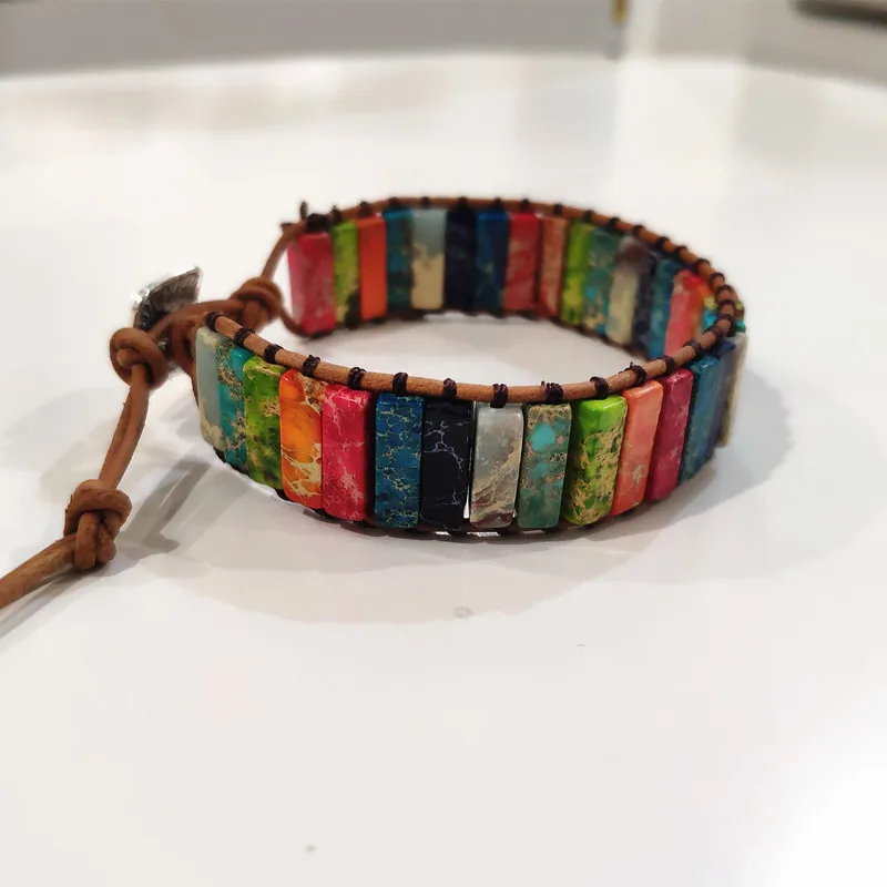 Natural Stone Handmade Multi Color Chakra Bracelet Jewelry Tube Beads Leather Wrap Bracelet Creative Gifts Couples Bracelets Natural Stone Handmade Multi Color Chakra Bracelet Jewelry Tube Beads Leather Wrap Bracelet Creative Gifts Couples Bracelets
