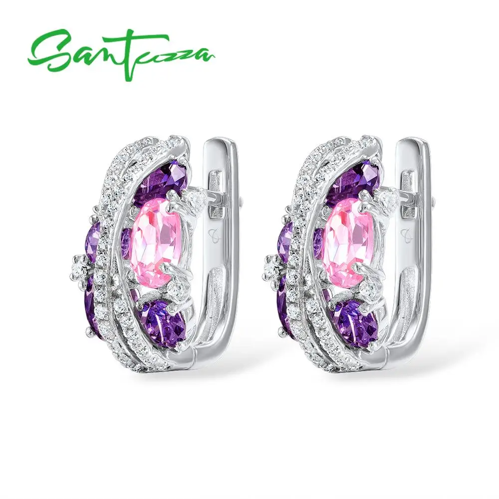 Online SANTUZZA pendientes de plata para mujer auténtica Plata de Ley 925 brillante amatista circonita Rosa серьги joyería fina