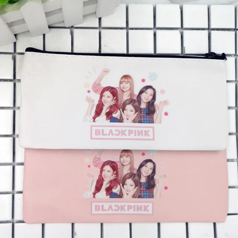 

1 Pcs Kawaii Cartoon Kpop BLACKPINK PU Pencil Case Storage Organizer Pen Bag Fans Stationery Student Kids Gifts