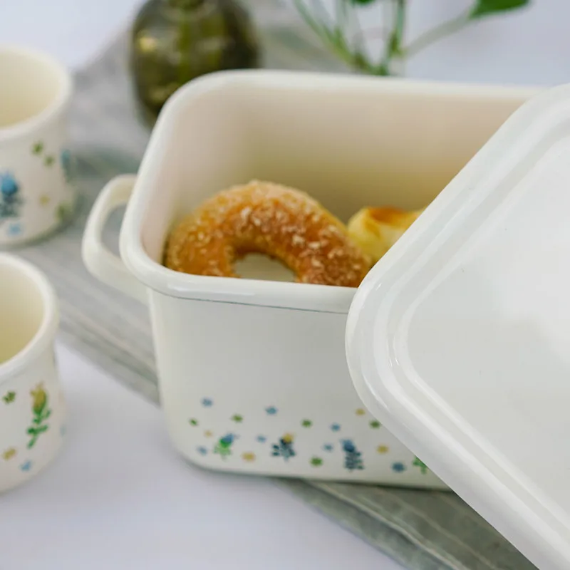 Эмалированная коробка для хранения продуктов, коробка для хлеба, бытовая коробка для хранения продуктов с крышкой, прямоугольная большая