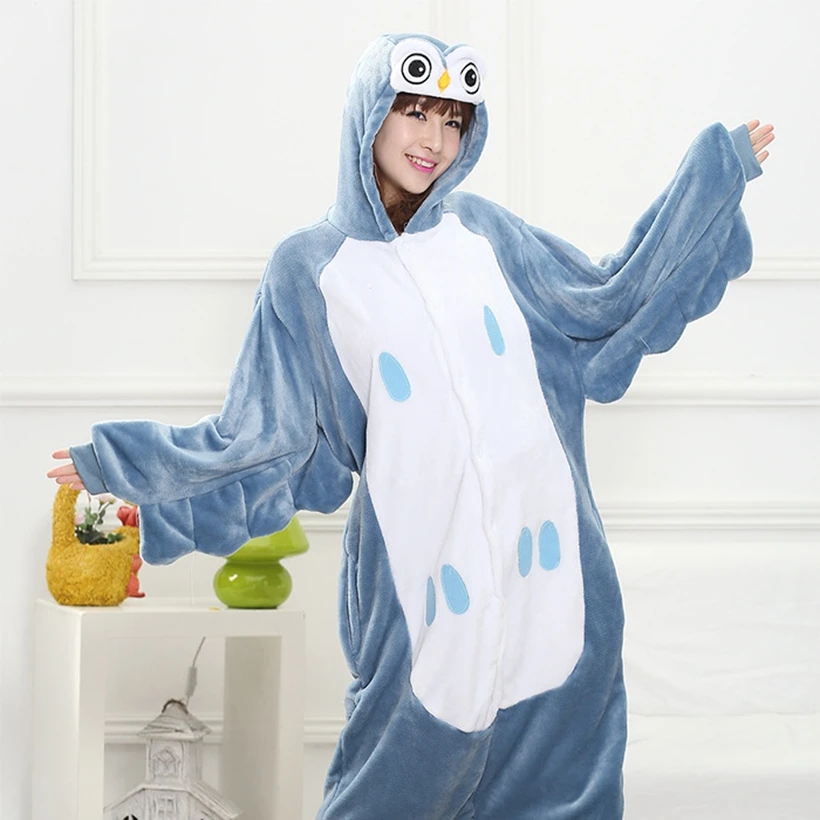 Взрослых Кигуруми Onesie аниме Для женщин костюм Сова Птица Хэллоуин Косплэй мультфильм животных пижамы зимняя фланелевая с капюшоном пижамы