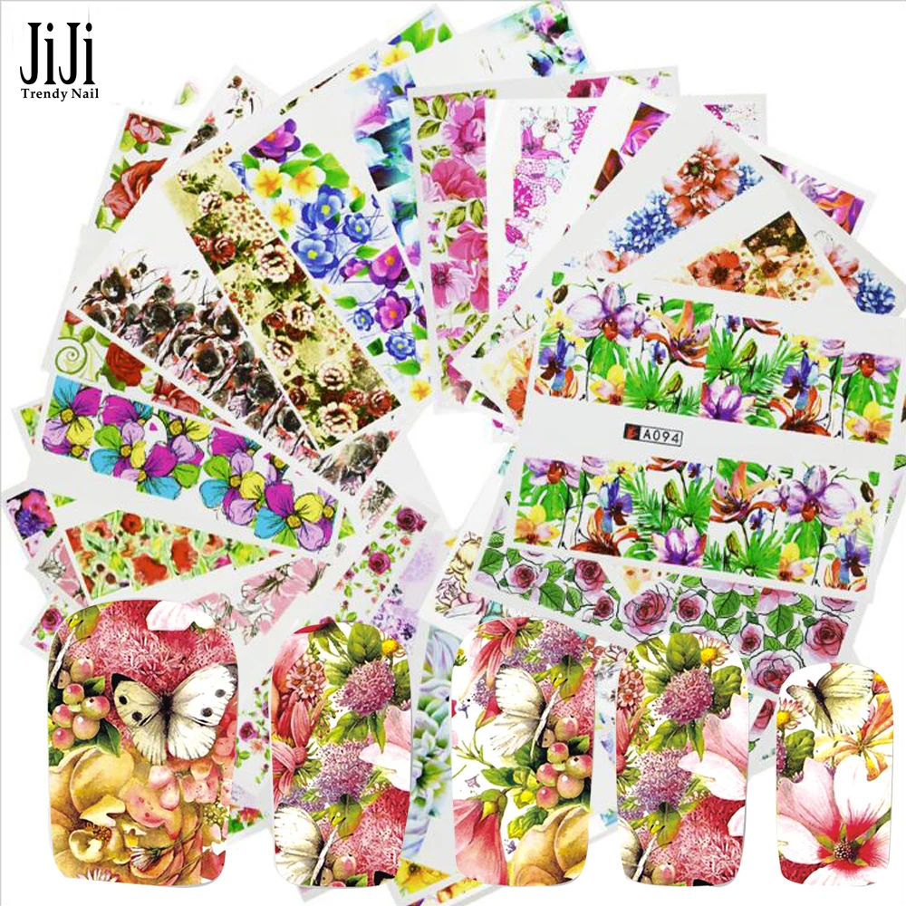 

Trendy Nail 40 designs New Nail Sticker Water Transfer Flowers DIY Tips Beauty Manicure Nail Art Decorations Sets JIA049-096