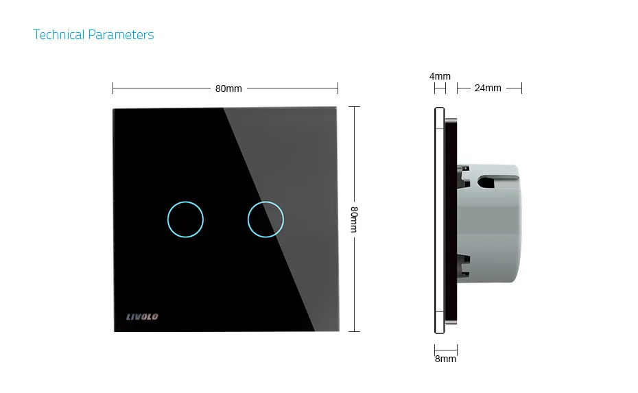 Livolo ЕС стандартный, настенный выключатель, VL-C702S-12, 2 Gang 2 Way управления, черный кристалл стеклянная панель, светильник настенный переключатель с сенсорным экраном