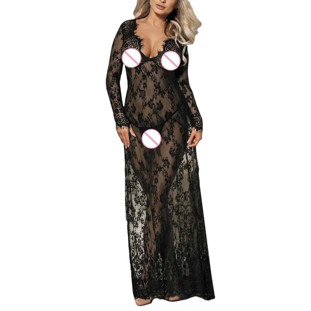 

Sexy Women Negligee Nightie Lingerie Lace Beautiful Black Lingerie Long Skirt sexy sleepwear dress summer tops for women 2018