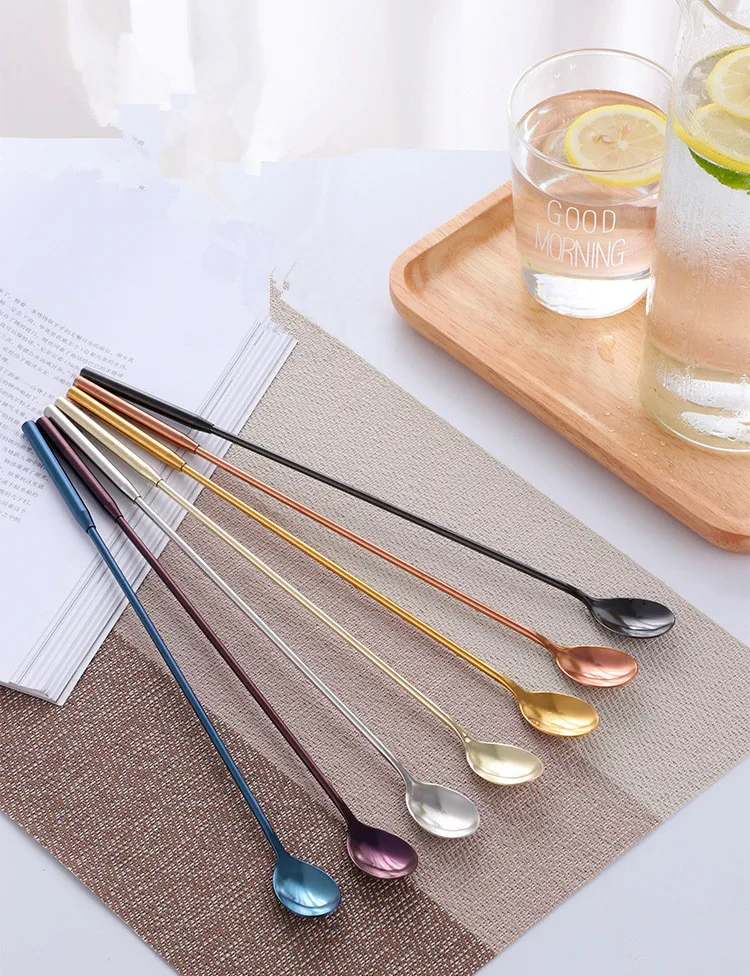 1PC colorful Stainless Steel cocktail spoons with long handle Gold Stirrer Barware Fruit Juice Mixing Spoon Drinking Tool PA 007 | Дом и сад