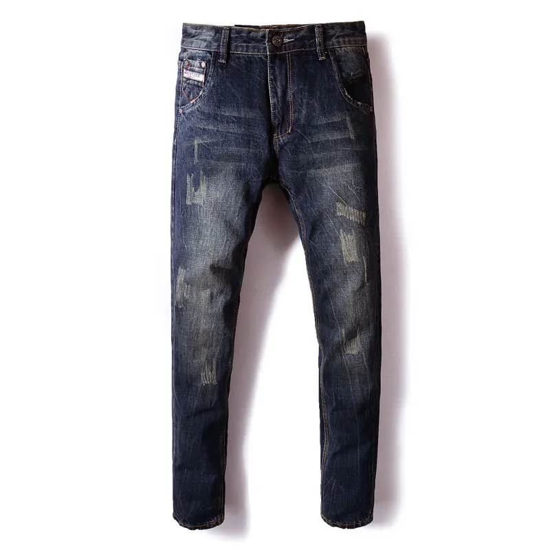 Fashion Classical Men Jeans Dark Color Straight Fit Ripped Jeans homme Italian Vinatge Style 100% Cotton Jeans Men Denim Pants