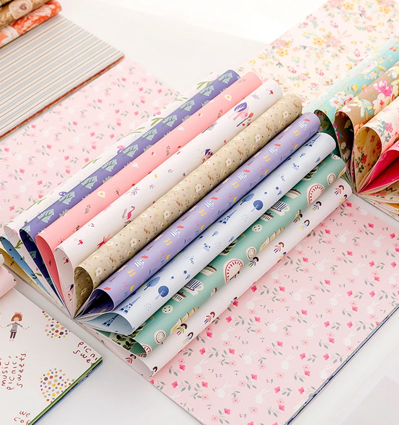 

16 Sheets/Set 45 x 30.4cm Floral Wrapping Paper Book for Wedding Kids Birthday Holiday Baby Decor Paper Gift Wrap Craft Paper