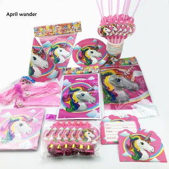 

135pcs/lot 10 kids Unicorn Party Cartoon Disposable Tableware paper Plates Napkins for Baby Shower Birthday Party Supplies&Decor