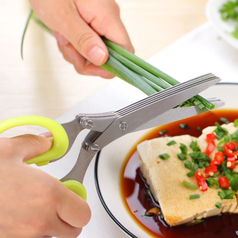 

Creative Kitchen Tools Multi functional Stainless Steel 5 Layers Scissors Sushi Shredded Scallion Cut Herb Spices Scissors