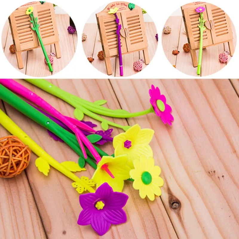 Silicone Colorful Creative Cute Flower Gel Pens Office School Supplies Gift Random Colorin Gel