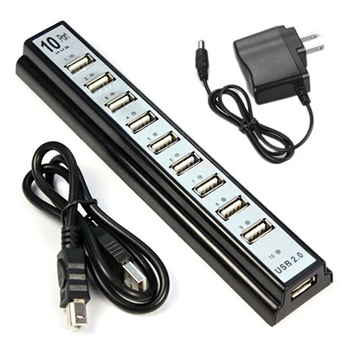 

10 Port Hi-Speed USB 2.0 Hub Splitter + US Power Adapter for PC Laptop Computer