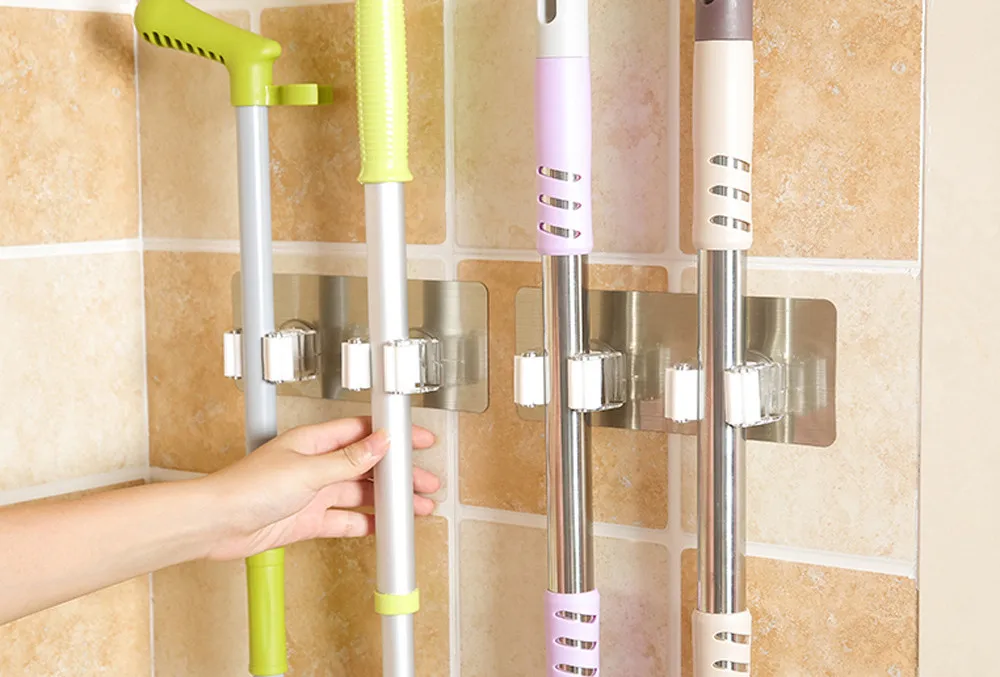 

Wall Mounted Mop Organizer Holder Brush Broom Hanger Storage Rack Kitchen Tool Wall Housekeeper Accessory Hanging Pipe Hooks