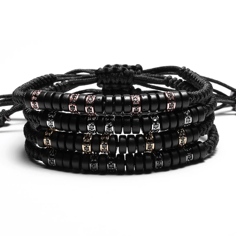 Mcllroy Men's Bracelet Pave Black CZ Zircon copper Coconut Shell Bead handmade Braide bracelets pulseras dropshipping bileklik
